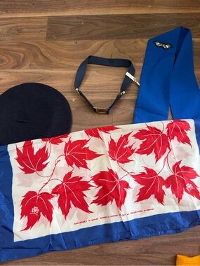 Vintage Girl Guides of Canada Uniform Lot Scarf Beret Belt Sash Blue OSBC